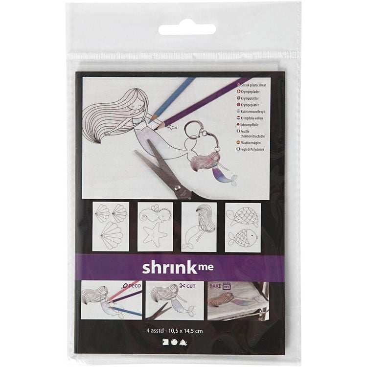 Produktbild: Creativ Company Plastikschrumpfplatten mit Motiven, Meerjungfrau, Blatt 10,5x14,5 cm, Dicke 0,3 mm, Matt transparent, 4 Blatt