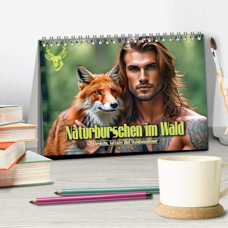 Produktbild: Naturburschen im Wald - Muskeln, Tattoos und Waldbewohner (Tischkalender 2026 DIN A5 quer), CALVENDO Monatskalender