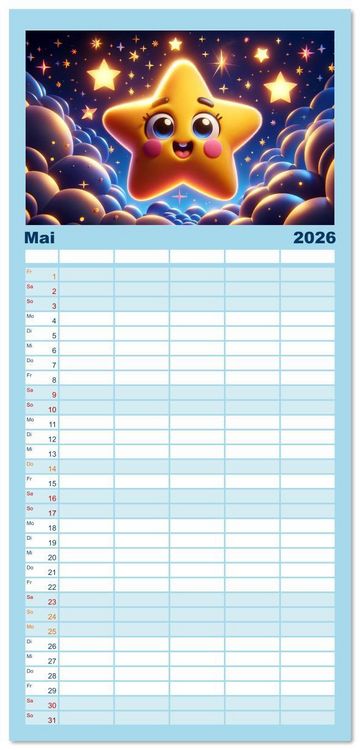 Produktbild: Familienplaner 2026 - Himmelsfunken: Der kleine Stern und seine Reisen mit 5 Spalten (Wandkalender, 21 x 45 cm) CALVENDO