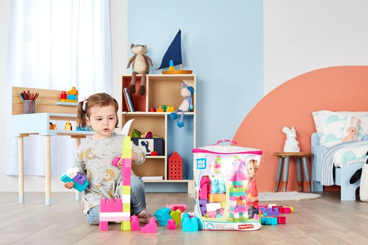Produktbild: Mega Bloks Bausteine-Beutel pink (60 Teile), Steck-Bausteine Kinder, Bauklötze