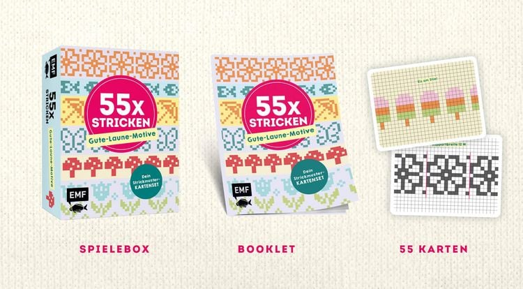 Produktbild: 55 x stricken &ndash; Gute-Laune-Motive: Deine Strickmustersammlung als Kartenset