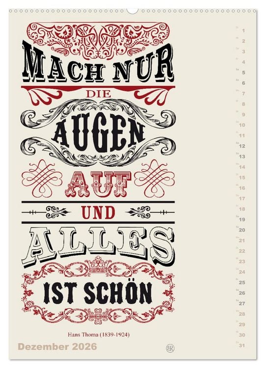 Produktbild: Die sch&ouml;nsten Lebensweisheiten Typo - Kalender (Wandkalender 2026 DIN A2 hoch), CALVENDO Monatskalender