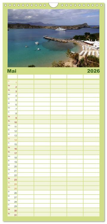 Produktbild: Familienplaner 2026 - Trauminsel Rhodos mit 5 Spalten (Wandkalender, 21 x 45 cm) CALVENDO