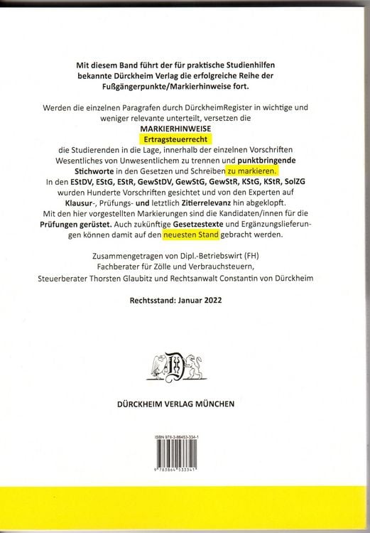 Produktbild: ERTRAGSTEUERRECHT D&uuml;rckheim-Markierhinweise/Fu&szlig;g&auml;ngerpunkte f&uuml;r das Steuerberaterexamen, D&uuml;rckheim'sche Markierhinweise