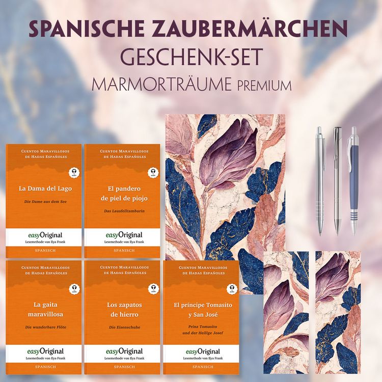 Produktbild: Spanische Zauberm&auml;rchen Geschenkset - 5 B&uuml;cher (mit Audio-Online) + Marmortr&auml;ume Schreibset Premium