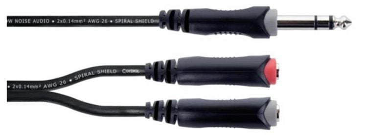 Produktbild: Cordial 14890 Klinke Audio Y-Adapter [1x Klinkenstecker 6.3 mm (stereo) - 2x Klinkenbuchse 6.3 mm (mono)] 0.30 m Schwarz PVC-Mantel, Zwillingsleitung