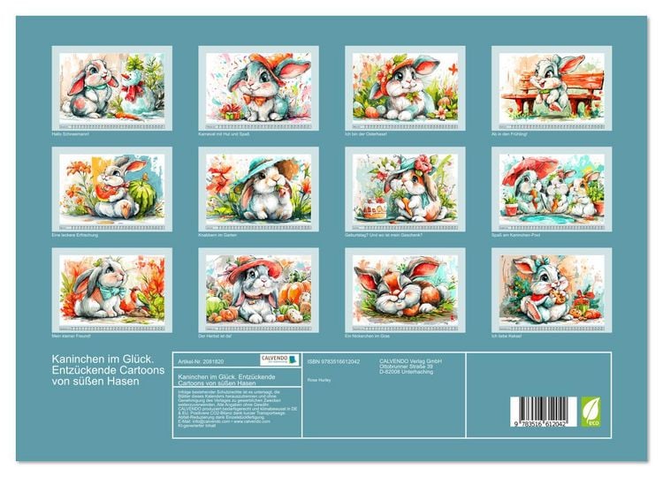 Produktbild: Kaninchen im Gl&uuml;ck. Entz&uuml;ckende Cartoons von s&uuml;&szlig;en Hasen (Wandkalender 2026 DIN A3 quer), CALVENDO Monatskalender