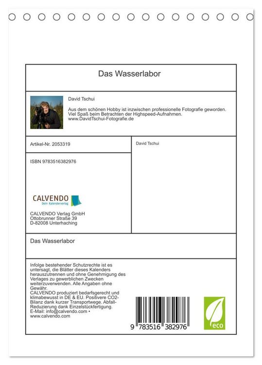 Produktbild: Das Wasserlabor (Tischkalender 2026 DIN A5 hoch), CALVENDO Monatskalender