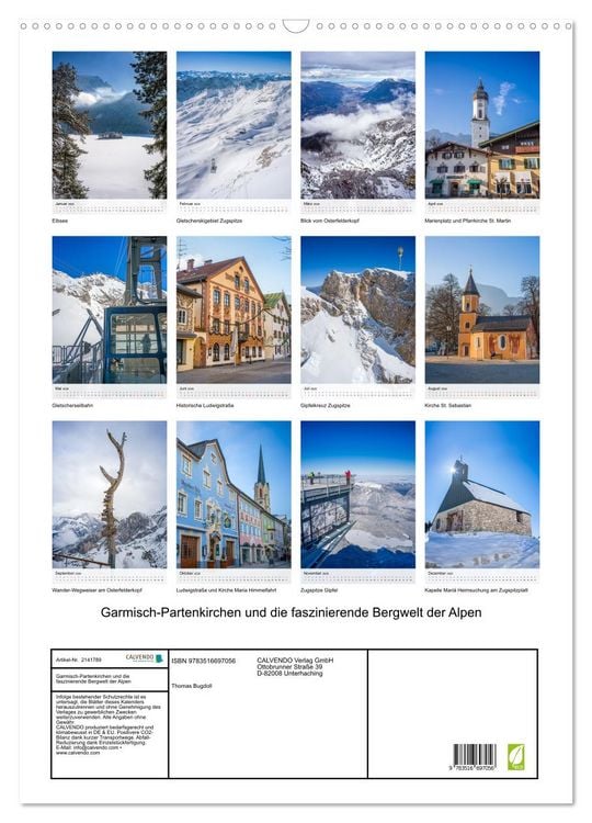 Produktbild: Garmisch-Partenkirchen und die faszinierende Bergwelt der Alpen (Wandkalender 2026 DIN A2 hoch), CALVENDO Monatskalender