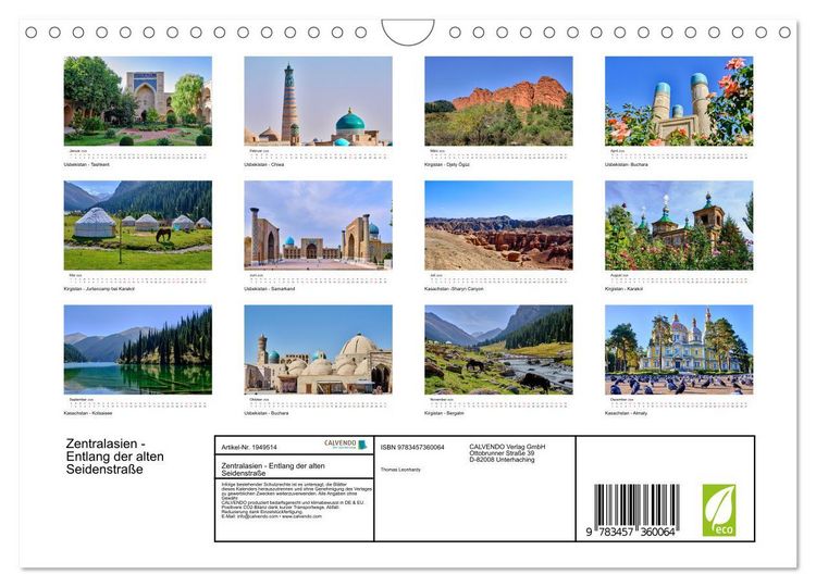 Produktbild: Zentralasien - Entlang der alten Seidenstra&szlig;e (Wandkalender 2026 DIN A4 quer), CALVENDO Monatskalender