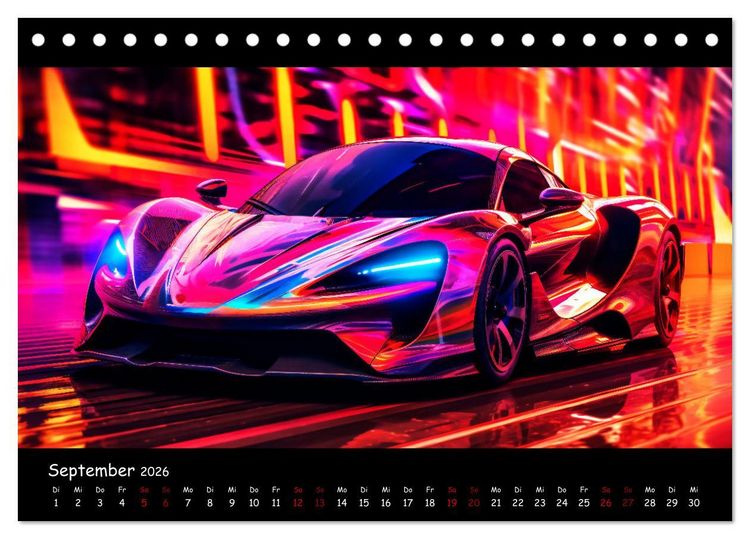 Produktbild: Futuristische Neon Cars (Tischkalender 2026 DIN A5 quer), CALVENDO Monatskalender