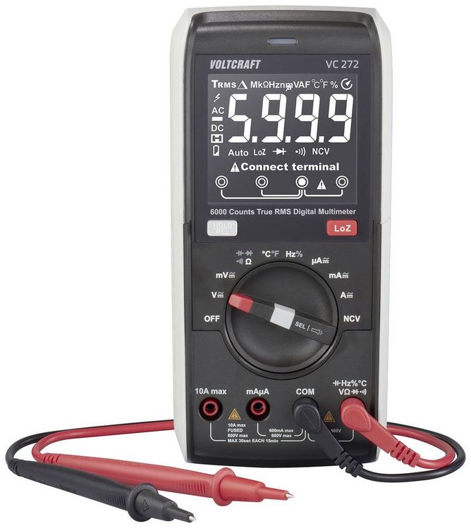 Produktbild: VOLTCRAFT VC272 Hand-Multimeter digital True RMS LoZ CAT III 600V Anzeige (Counts): 6000