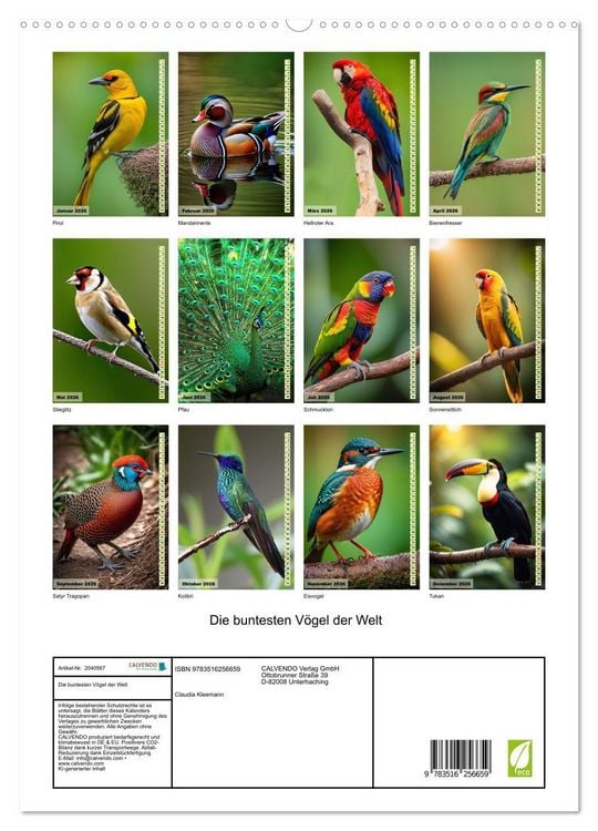 Produktbild: Die buntesten V&ouml;gel der Welt (hochwertiger Premium Wandkalender 2026 DIN A2 hoch), Kunstdruck in Hochglanz