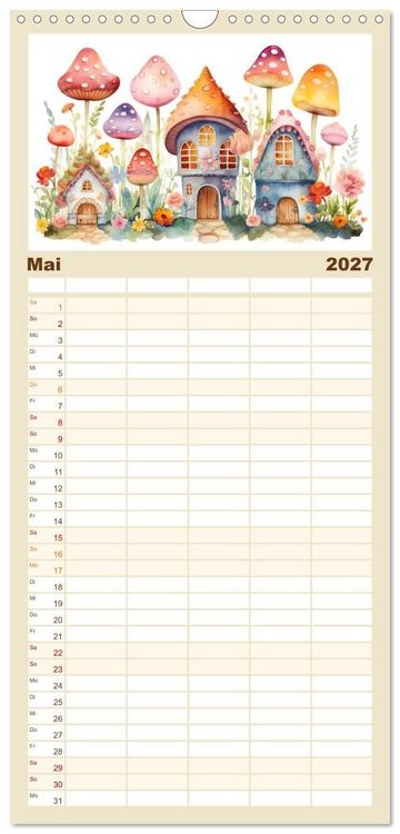 Produktbild: Familienplaner 2027 - M&auml;rchenhafte Feenh&auml;uschen mit 5 Spalten (Wandkalender, 21 x 45 cm) CALVENDO