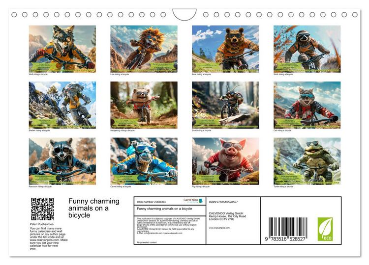Produktbild: Funny charming animals on a bicycle (Wall Calendar 2026 DIN A4 landscape), CALVENDO 12 Month Wall Calendar