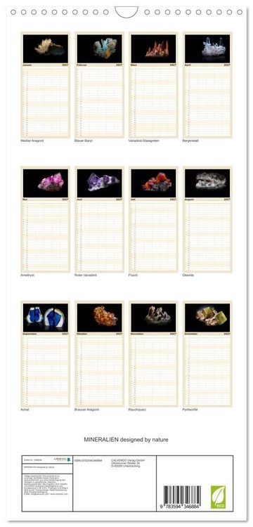 Produktbild: Familienplaner 2027 - MINERALIEN designed by nature mit 5 Spalten (Wandkalender, 21 x 45 cm) CALVENDO
