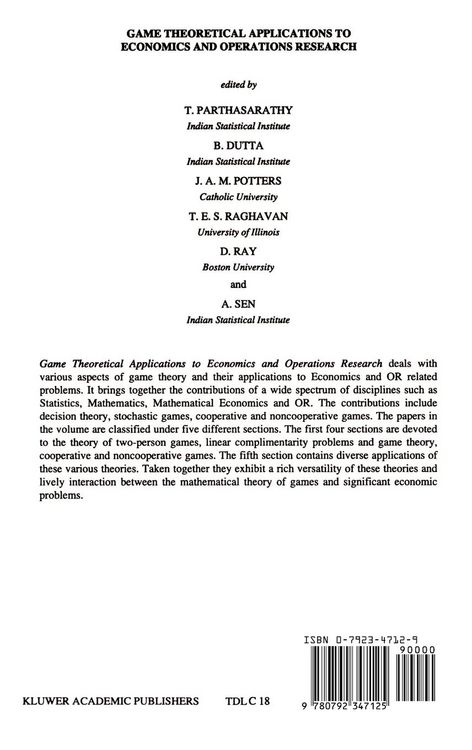 Produktbild: Game Theoretical Applications to Economics and Operations Research