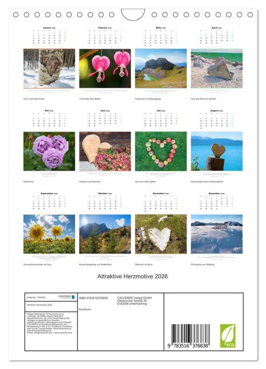 Produktbild: Attraktive Herzmotive 2026 (Wandkalender 2026 DIN A4 hoch), CALVENDO Monatskalender