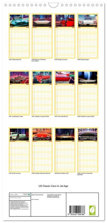 Produktbild: Familienplaner 2026 - US Classic Cars im Jet-Age mit 5 Spalten (Wandkalender, 21 x 45 cm) CALVENDO