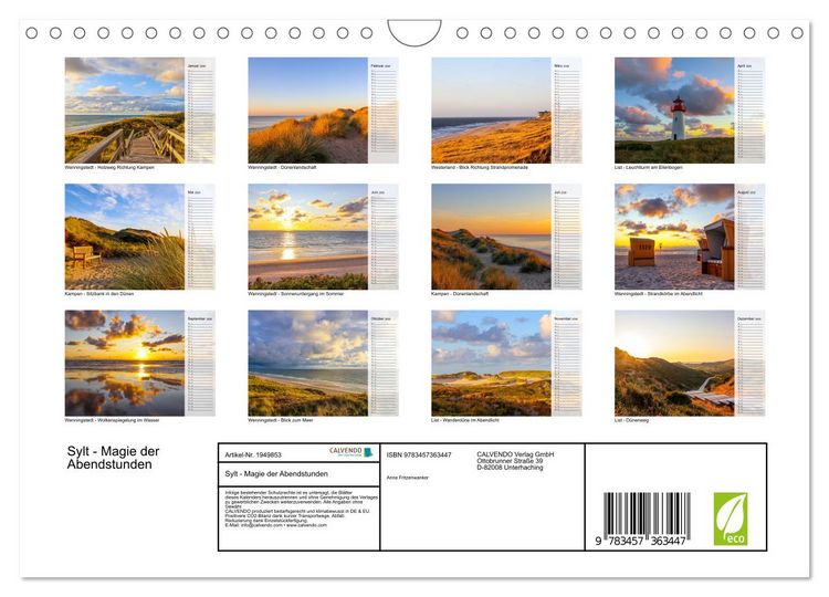 Produktbild: Sylt - Magie der Abendstunden (Wandkalender 2026 DIN A4 quer), CALVENDO Monatskalender