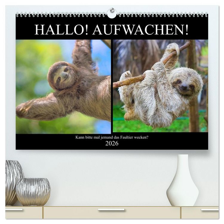 Produktbild: Hallo! Aufwachen! Kann bitte mal jemand das Faultier wecken? (hochwertiger Premium Wandkalender 2026 DIN A2 quer), Kunstdruck in Hochglanz