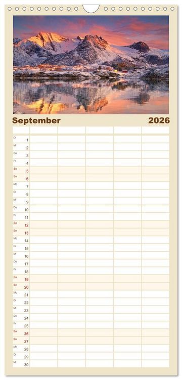 Produktbild: Familienplaner 2026 - Norwegen mit 5 Spalten (Wandkalender, 21 x 45 cm) CALVENDO