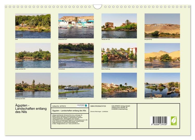 Produktbild: &Auml;gypten - Landschaften entlang des Nils (Wandkalender 2027 DIN A3 quer), CALVENDO Monatskalender