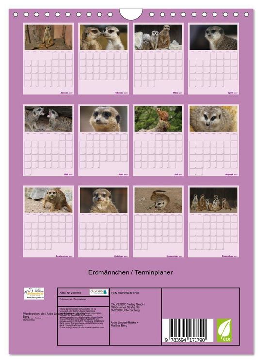 Produktbild: Erdm&auml;nnchen / Terminplaner (Wandkalender 2027 DIN A4 hoch), CALVENDO Monatskalender