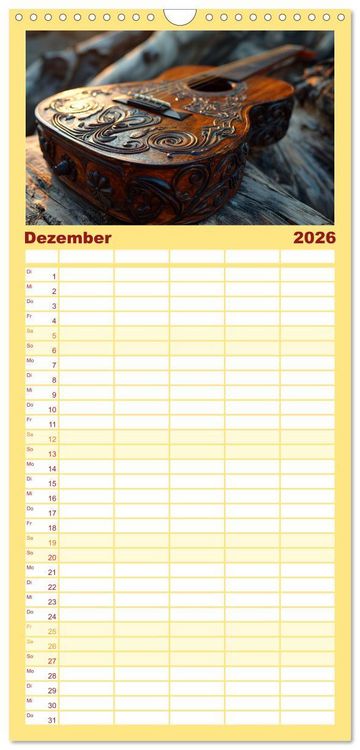 Produktbild: Familienplaner 2026 - Sechs Saiten, Zw&ouml;lf Monate - Der Gitarrenkalender mit 5 Spalten (Wandkalender, 21 x 45 cm) CALVENDO