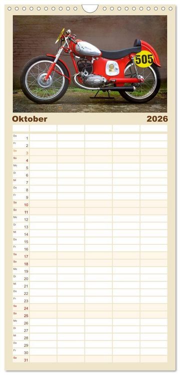 Produktbild: Familienplaner 2026 - Motorrad Oldtimer mit 5 Spalten (Wandkalender, 21 x 45 cm) CALVENDO