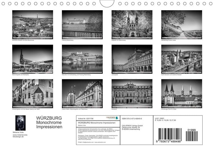 Produktbild: W&Uuml;RZBURG Monochrome Impressionen (Wandkalender 2022 DIN A4 quer)