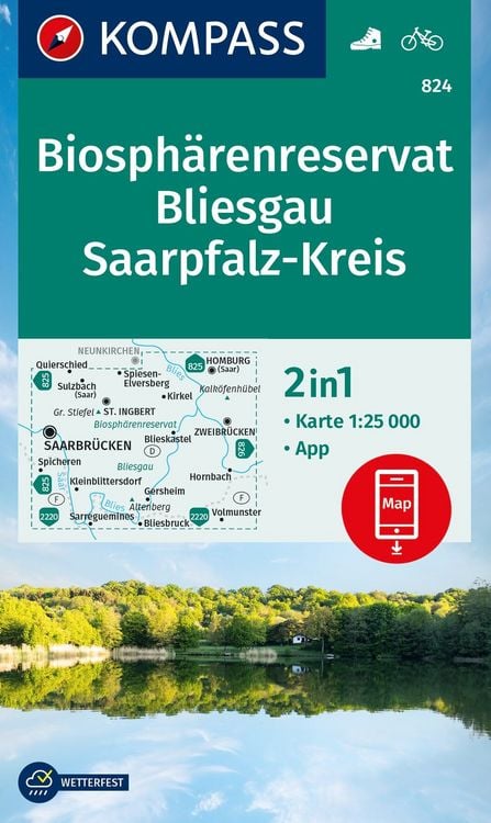 Produktbild: KOMPASS Wanderkarte 824 Biosph&auml;renreservat Bliesgau & Saarpfalz-Kreis 1:25.000