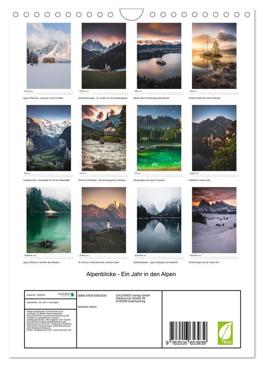 Produktbild: Alpenblicke - Ein Jahr in den Alpen (Wandkalender 2026 DIN A4 hoch), CALVENDO Monatskalender