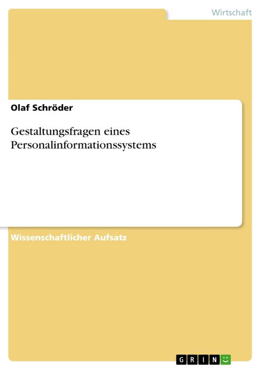 Produktbild: Gestaltungsfragen eines Personalinformationssystems