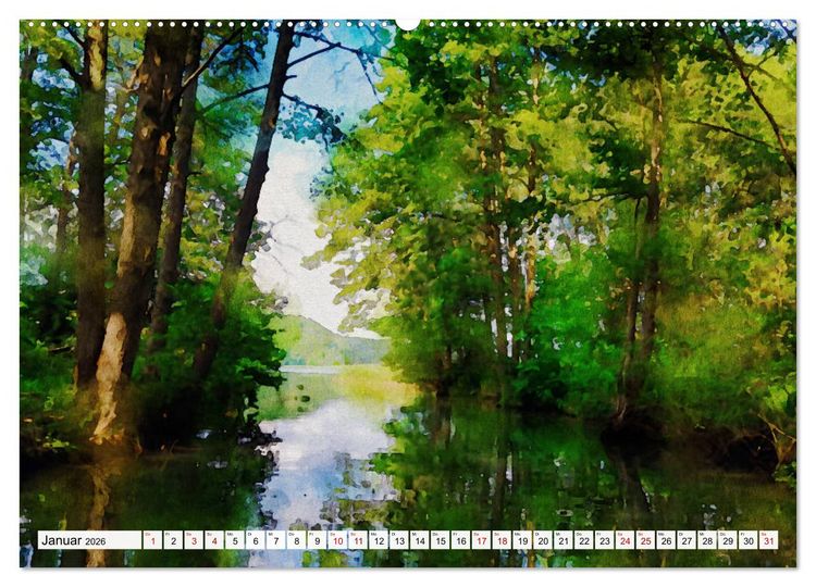 Produktbild: Feldberger Seenlandschaft - Spaziergang in Aquarell (Wandkalender 2026 DIN A2 quer), CALVENDO Monatskalender