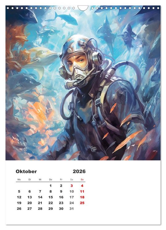 Produktbild: Tauchen im ewigen Blau. Eine Aquarell-Reise in die Tiefen der Meere (Wandkalender 2026 DIN A3 hoch), CALVENDO Monatskalender