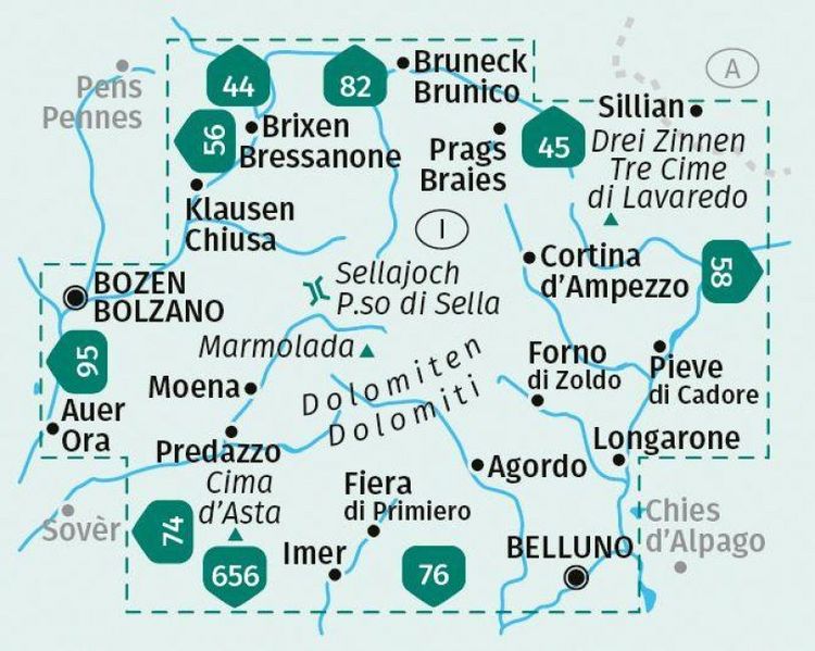 Produktbild: KOMPASS Wanderkarten-Set 672 Dolomiten, Dolomiti, Dolomites (4 Karten) 1:35.000