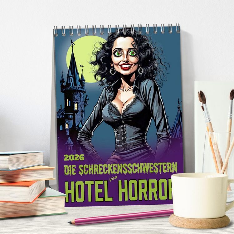 Produktbild: Die Schreckensschwestern vom Hotel Horror (Tischkalender 2026 DIN A5 hoch), CALVENDO Monatskalender