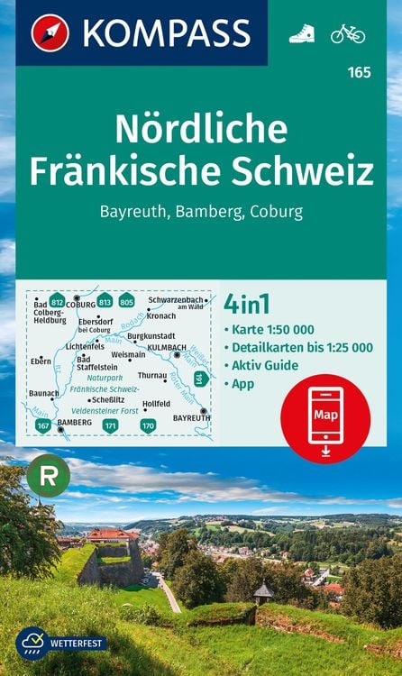 Produktbild: KOMPASS Wanderkarte 165 Nördliche Fränkische Schweiz, Bayreuth, Bamberg, Coburg 1:50.000