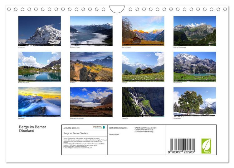 Produktbild: Berge im Berner Oberland (Wandkalender 2026 DIN A4 quer), CALVENDO Monatskalender