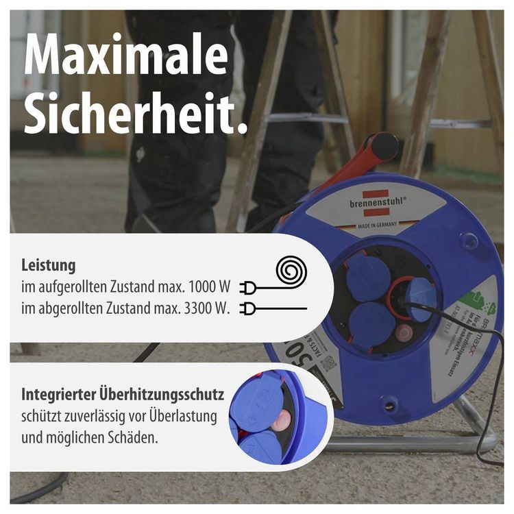 Produktbild: Brennenstuhl 1208590 Kabeltrommel 50.00 m Schwarz Schutzkontakt-Stecker