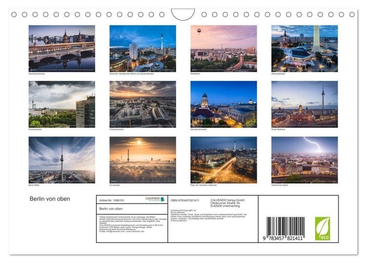 Produktbild: Berlin von oben (Wandkalender 2026 DIN A4 quer), CALVENDO Monatskalender