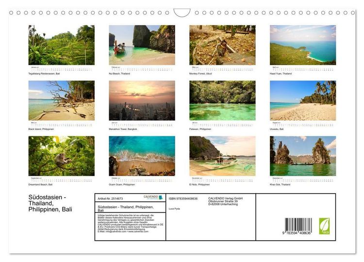 Produktbild: S&uuml;dostasien - Thailand, Philippinen, Bali (Wandkalender 2027 DIN A3 quer), CALVENDO Monatskalender