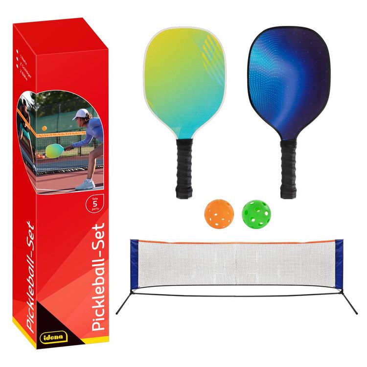 Produktbild: Idena Pickleball Set Netz 2x Schl&auml;ger/B&auml;lle 5 Teile