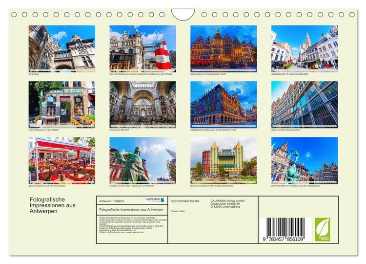 Produktbild: Fotografische Impressionen aus Antwerpen (Wandkalender 2026 DIN A4 quer), CALVENDO Monatskalender