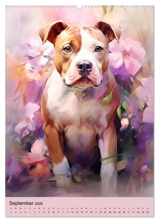 Produktbild: Pit Bull Aquarelle. Illustrationen von tollen Hunden (Wandkalender 2026 DIN A2 hoch), CALVENDO Monatskalender
