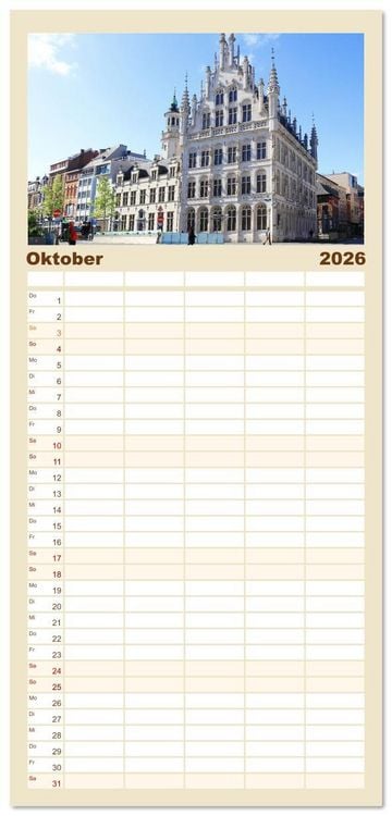 Produktbild: Familienplaner 2026 - Bezauberndes L&ouml;wen in Belgien mit 5 Spalten (Wandkalender, 21 x 45 cm) CALVENDO
