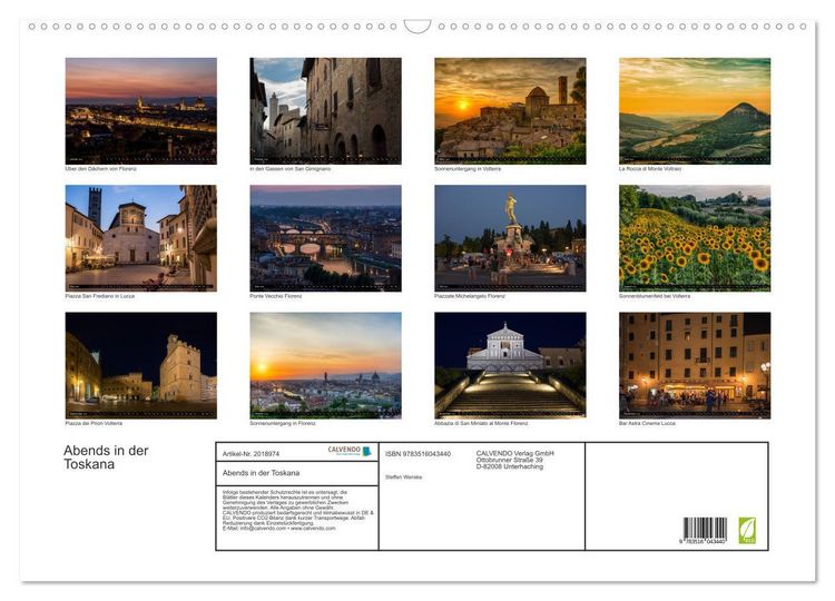 Produktbild: Abends in der Toskana (Wandkalender 2026 DIN A2 quer), CALVENDO Monatskalender