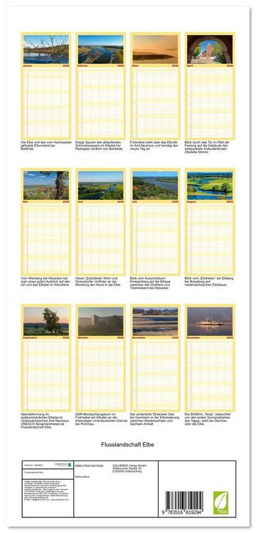 Produktbild: Familienplaner 2026 - Flusslandschaft Elbe mit 5 Spalten (Wandkalender, 21 x 45 cm) CALVENDO