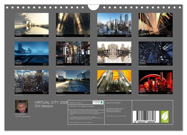 Produktbild: VIRTUAL CITY 2026 CH-Version (Wandkalender 2026 DIN A4 quer), CALVENDO Monatskalender